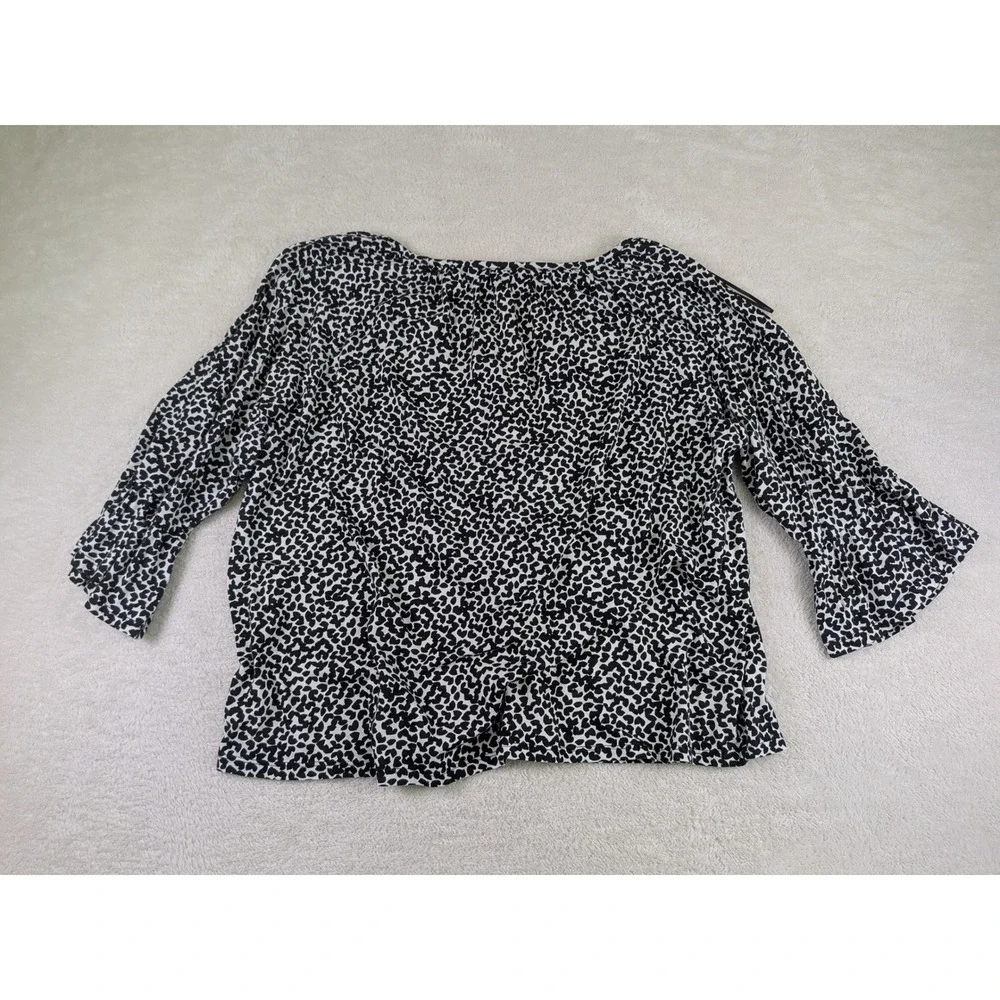 Michael Kors Black White Heart Leopard Print Bell Sleeve Blouse XL C1716